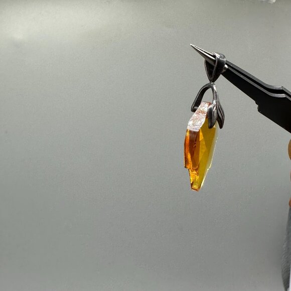 Sterling Silver Leaf Pendant 925 Amber Yellow Color Glass Crystal Faceted Fall - Picture 7 of 10